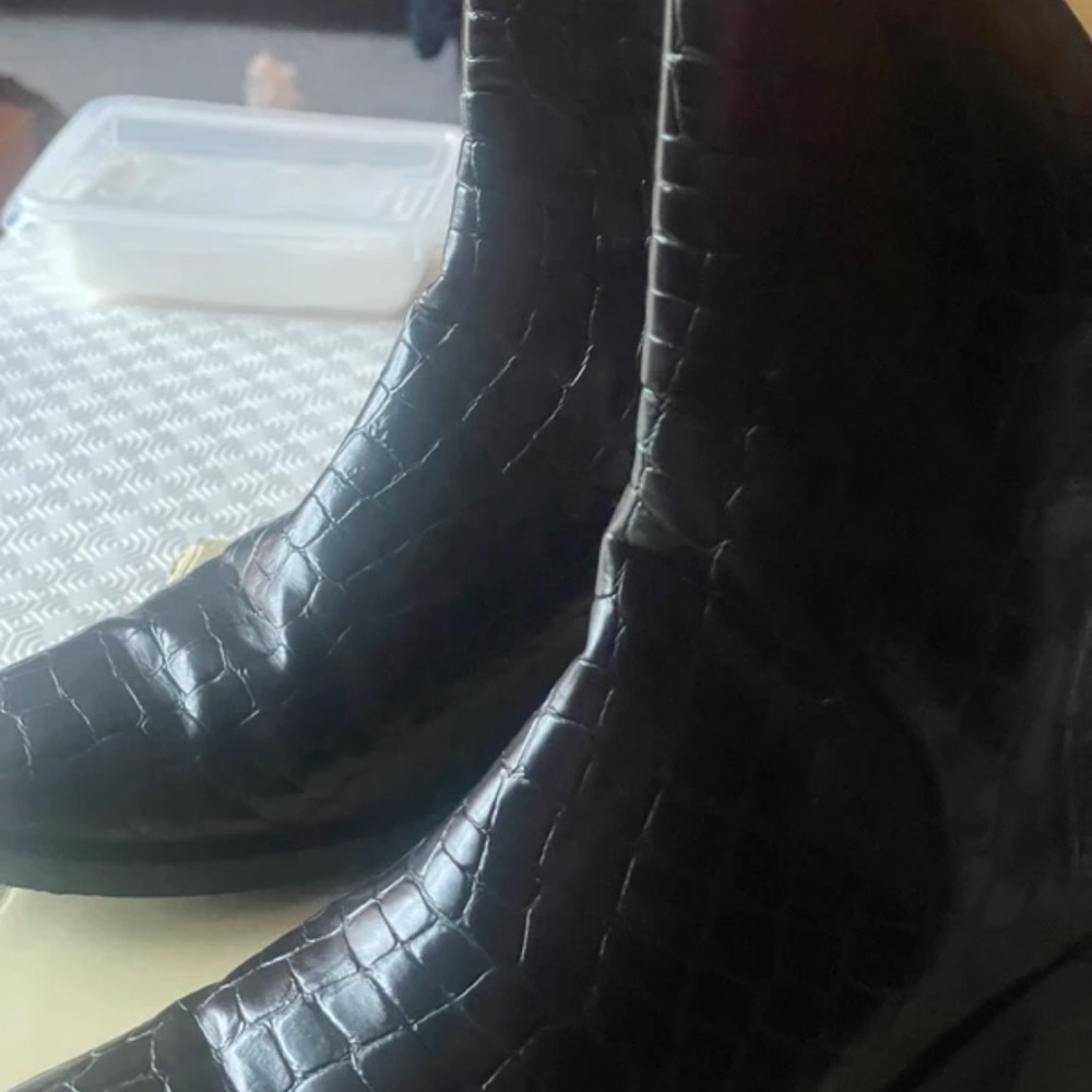 French Connection Black Croc-Patterned Ankle Boots - image 2